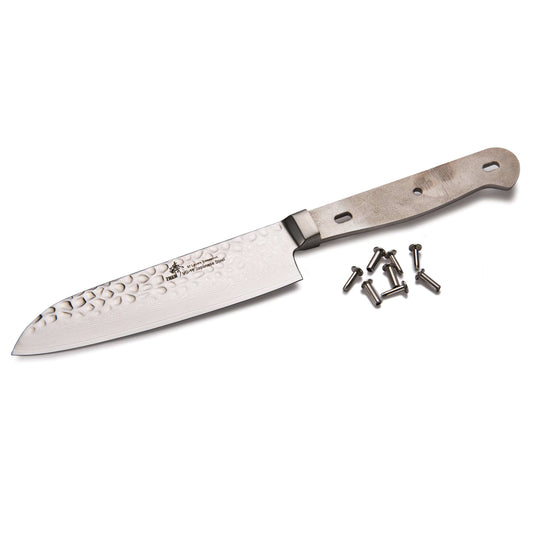 Santoku Knife for Mincing Slicing and Dicing Vegetables - 9-1/4" - Damascus - Unfinished Kit alt 0