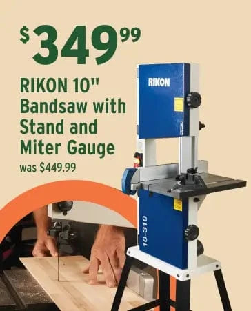 Rikon 10" bandsaw with stand and miter guage $349.99