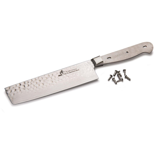 Nakiri Hammered Surface Knife for Cutting Delicate Vegetables - 11-1/2" - Damascus - Unfinished Kit alt 0